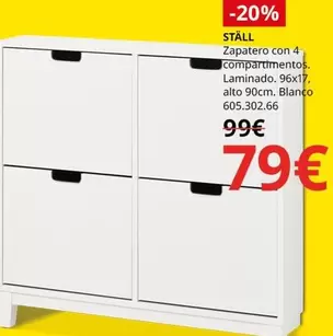 Blanco - Zapatero Con 4 Compartimentos. Laminados