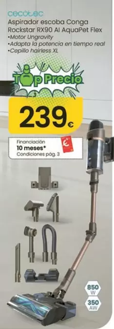 Cecotec - Aspirador Escoba Conga Rostador RX90 Al Aquapet Flex