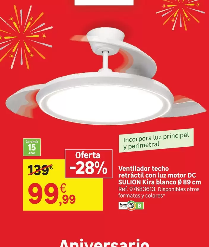 Sulion - Ventilador Techo Retractico Luz Motor Dc Silla Branco