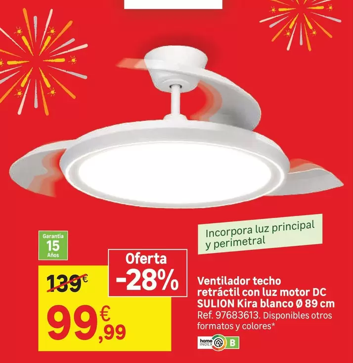Sulion - Ventilador Techo Retractil Con Luz Motor DC Kira Blanco