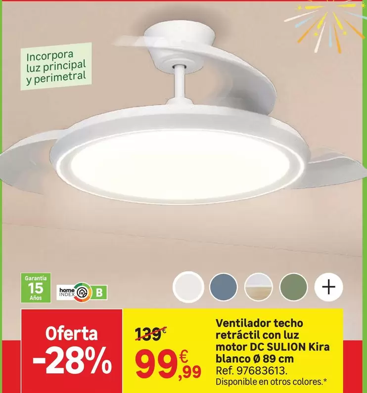 Sulion - Ventilador Techo Retractil Con Luz Motor DC Kira Blanco