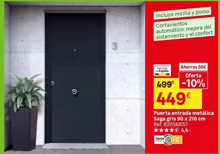 Confort - Puerta Entrada Metálica Saga Gris 90 X 210 Cm