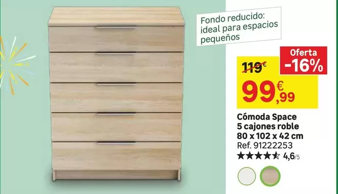 Ideal - Cómoda Space 5 Cajones Roble