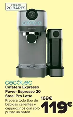 Cecotec - Cafetera Expresso Power Espresso 20 Steel Pro Latte