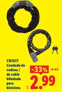 Crivit - Candado De Cadena/De Cable Blindado Para Bicicleta
