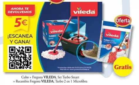 Vileda - Cubo + Fregona, Set Turbo Smart + Recambio Fregona, Turbo 2 En 1 Microfibra