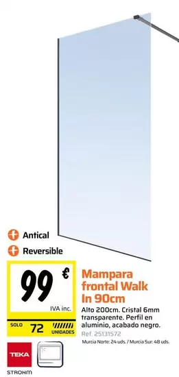 Cristal - Mampara Frontal Walk In 90cm