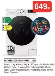 LG - Lavasecadora F4dr6011agw