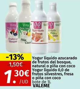 Valeme - Yogur Líquido Azucarado De Frutos Del Bosque, Natural O Piña Con Coco Yogur Líquido 0,0 De Frutos Silvestres, Fresa O Piña Con Coco