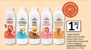 Consum - Yogur Líquido Natural Azucarado, Fresa, Piña-coco, Melocotón-maracuyá O Fresa-plátano