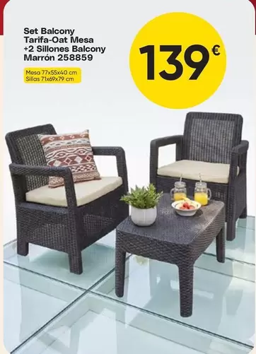 Set Balcony Tarifa-oat Mesa + 2 Sillones Balcony Marron 258859