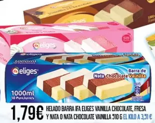 eliges - Helado Barra Ifa Chocolate, Fresa Y Nata O Nata Chocolate Vanilla