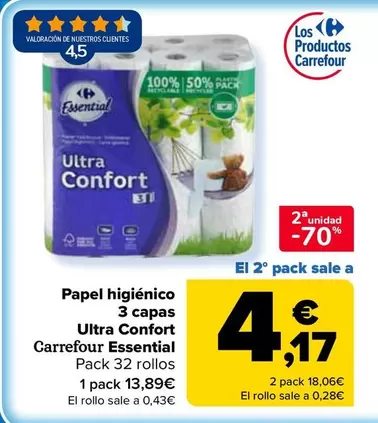 Carrefour Essential - Papel Higiénico 3 Capas Ultra Confort