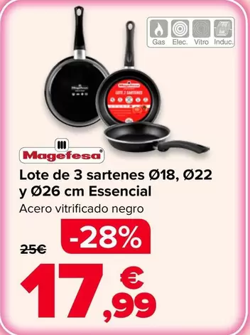 Magefesa - Lote De 3 Sartenes Ø18 Ø22 Y Ø26 Cm Essencial
