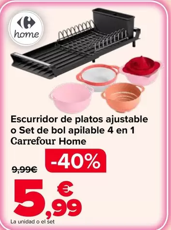 Carrefour Home - Escurridor De Platos Ajustable O Set De Bol Apilable 4 En 1