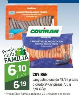 coviran - Langostino Cocido 48/64 Piezas O Crudo 24/32 Piezas