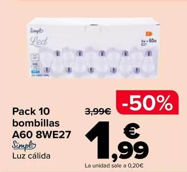 Simply - Pack 10 Bombillas A60 8we27
