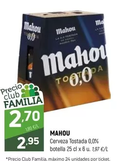 Mahou - Cerveza Tostada 0,0% Botella