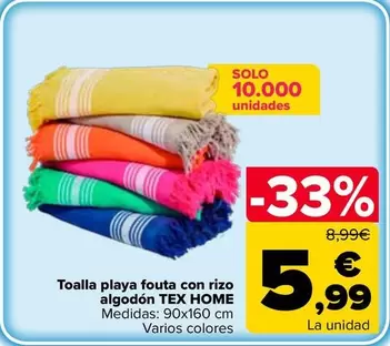 Tex Home - Toalla Playa Fouta Con Rizo Algodón 