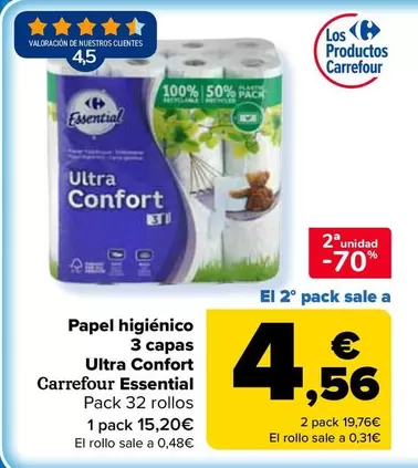 Carrefour Essential - Papel Higiénico 3 Capas Ultra Confort