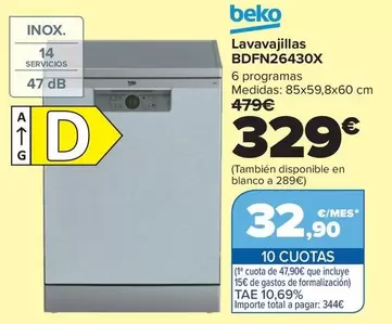 Beko - Lavavajillas BDFN26430X