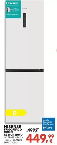 Hisense - Friorífico Combi No Frost, Blanco RB390N4DWD
