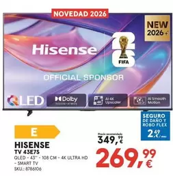 Hisense - TV QLED, 43", 4K Ultra HD, Smart 43E7S