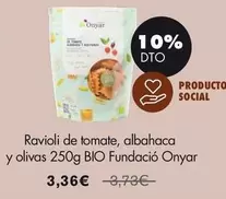 Aliments Onyar - Ravioli De Tomate, Albahaca Y Olivas BIO Fundacio