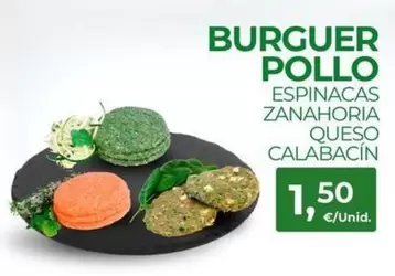 Burger Pollo Espinacas, Zanahorias, Queso, Calabacín