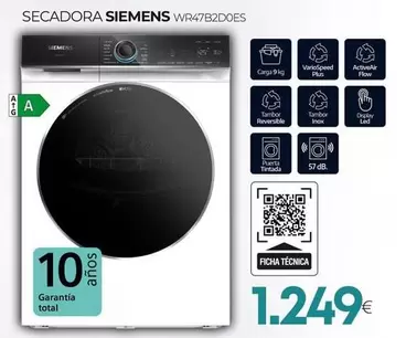 Siemens - Secadora WR47B2D0ES
