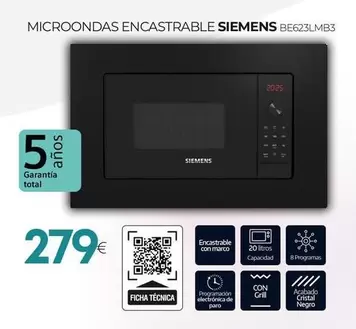 Siemens - Microondas Encastrable BE623LMB3