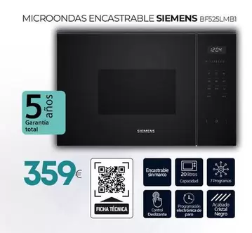 Siemens - Microondas Encastrable BF525LMB1