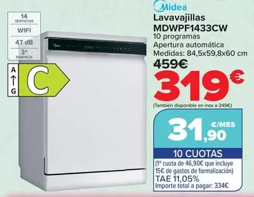 Midea - Lavavajillas MDWPF1433CW