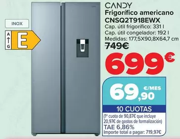 Candy - Frigorífico Americano CNSQ2T918EWX