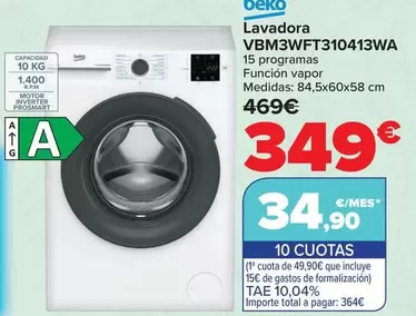 Beko - Lavadora VBM3WFT310413WA