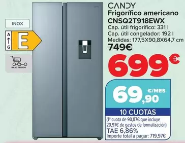 Candy - Frigorífico Americano CNSQ2T918EWX