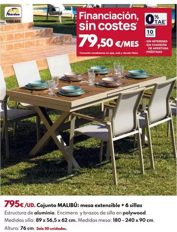 Cojunto Malibú Mesa Extensible + 6 Sillas