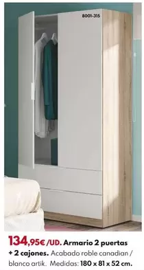 Armario 2 Puertas + 2 Cajones Roble/Blanco 180x81x52cm