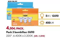Edm - 3 BOMBILLAS GU10 5W 450LM DICROICA - 3200K