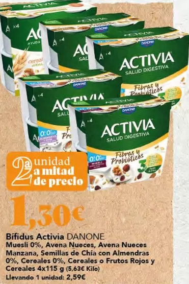 Danone - Activia Bifidus Muesli 0%, Avena Nueces, Avena Nueces Manzana, Semillas De Chía Con Almendras 0%, Cereales 0%, Cereales O Frutos Rojos Y Cereales