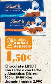 Lindt - Chocolate Con Leche O Con Leche Y Almendras Tableta