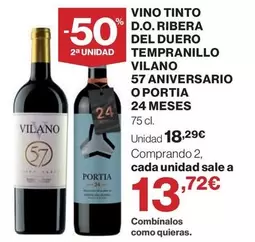 Viña Vilano - Vino Tinto D.o. Ribera Del Duero Tempranillo Milano 57 Aniversario O Portia 24 Meses