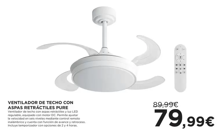 Control - Ventilador De Techo Con Aspas Refractlles Pure