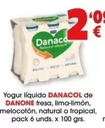 Danone - Yogur Líquido Danacol De Fresa, Lima-Limón, Melocotón, Natural O Tropical