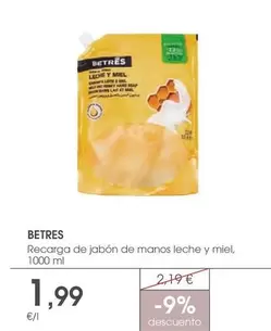Betres - Betras Recarga De Jabón De Manos Leche Y Miel