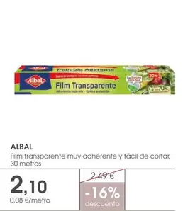 Albal - Film Transparente Muy Adherente Y Facil De Cortar, 30 Metros