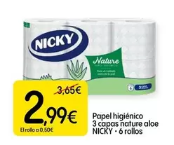 Nicky - Papel Higiénico 3 Capas Nature Aloe