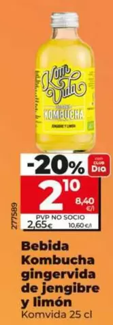 Komvida - Bebida Kombucha Gingervida De Jengibre Y Limón 