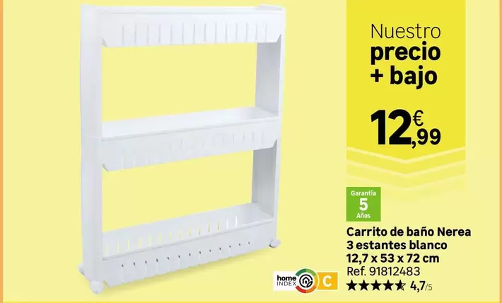 home - Carrito De Baño Nerea 3 Estantes Blanco