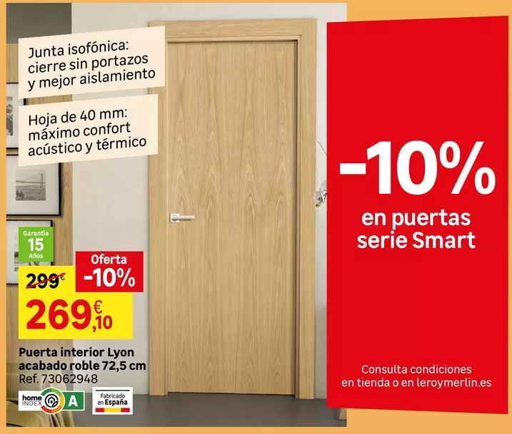 fabricado en españa - Puerta Interior Lyon Acabado Roble 72,5 Cm